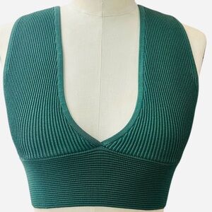 Aritzia's Babaton Dark Green Cropped Sculpt Knit V-Neck Tank Top / Bralette - S